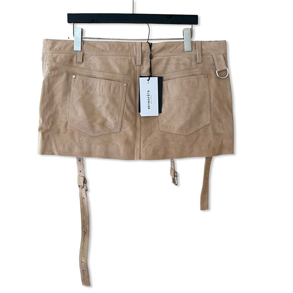 Retrofete VERNA suede LEATHER SKIRT Tan Mini buckles low rise NWT XL - Picture 9 of 15